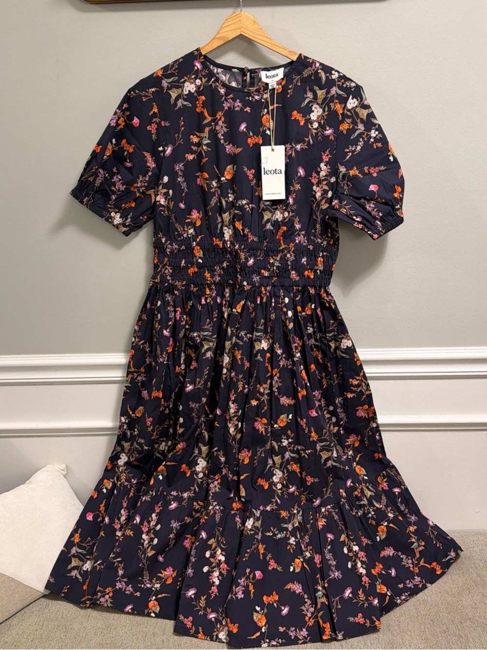 Leota Girls' Navy Floral Smocked Waist Dress